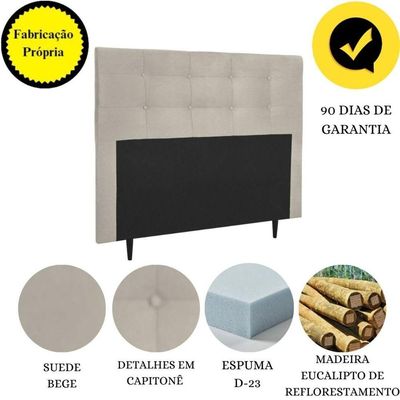 Cabeceira Estofada Cama Box Queen 160 Cm Lorena Suede Suede Bege