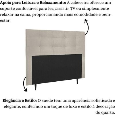 Cabeceira Estofada Cama Box Queen 160 Cm Lorena Suede Suede Bege
