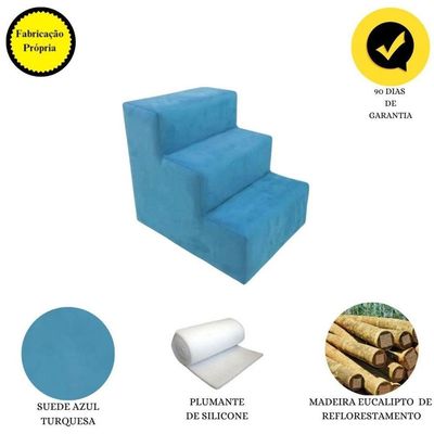 Escada Escadinha Pet Cachorro 3 Degraus Rampa Suede Dog Azul Turquesa