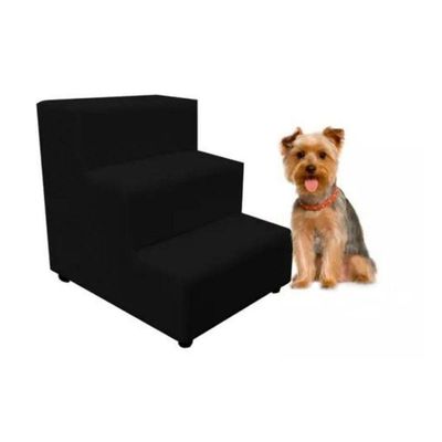 Escada Escadinha Pet Cachorro 3 Degraus Rampa Suede Dog Preto