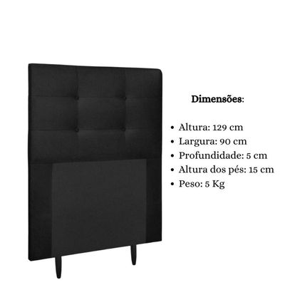 Cabeceira Estofada Cama Box Solteiro 90 Cm Lorena Suede Suede Preto