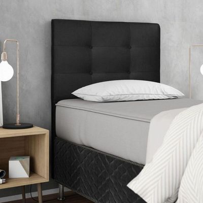 Cabeceira Estofada Cama Box Solteiro 90 Cm Lorena Suede Suede Preto