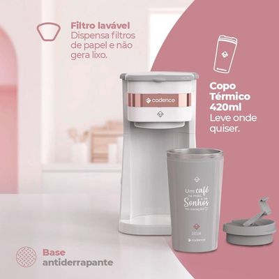 Cafeteira Elétrica Cadence Dream Rosé Gold Com Copo Térmico 220V