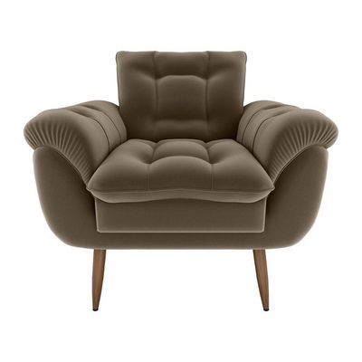 Poltrona Decorativa Confortável Pés Em Madeira Maciça Xangai Matrix Veludo Capuccino