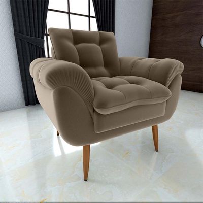 Poltrona Decorativa Confortável Pés Em Madeira Maciça Xangai Matrix Veludo Capuccino