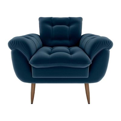 Poltrona Decorativa Confortável Pés Em Madeira Maciça Xangai Matrix Veludo Azul