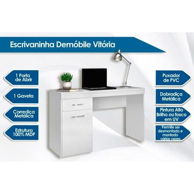 Escrivaninha p/ Escritório Vitória c/ 1 Porta e 1 Gaveta Amêndola Touch - Demóbile