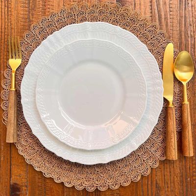 Baixela de pratos em porcelana Noritake Cher Blanc 18 peças