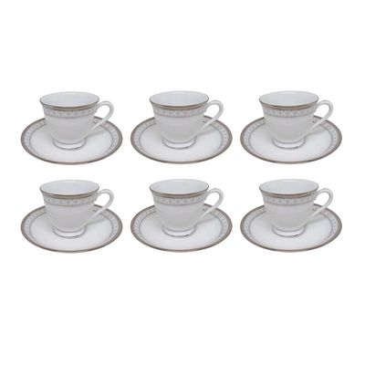 Jogo de xícaras café em porcelana Noritake Rochester Platinum 6 peças