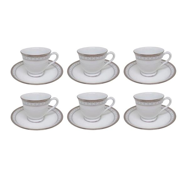 Jogo de xícaras café em porcelana Noritake Rochester Platinum 6 peças