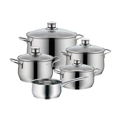 Jogo de panelas em aço inox WMF Diadem para Indução 5 Peças prata