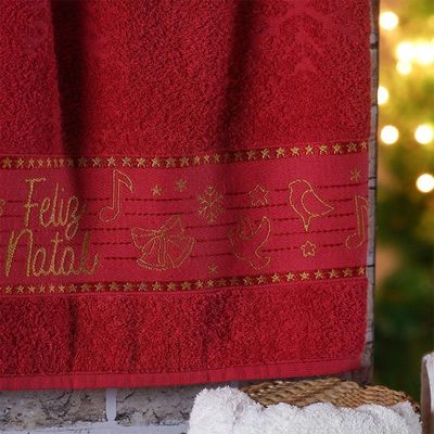 Kit 2 Toalha De Rosto Feliz Natal Bordada Jacquard 45x68 Vermelho