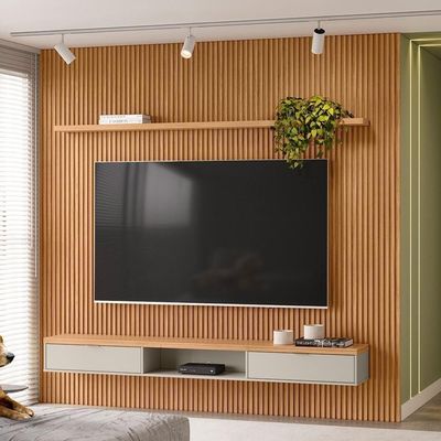 Painel Ripado Para Tv 75 Pol. Com Bancada 258cm Prime Plus L06 Nature-off White - Mpozenato