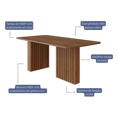 Mesa Multiuso Cozinha Ester c/ Tampo Madeirado 180x90cm Cinamomo - Cimol