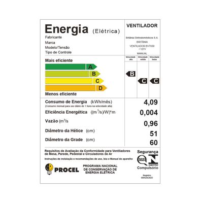 Ventilador de Coluna Britânia Maxx Force 8 pás 215W BVT650 127V