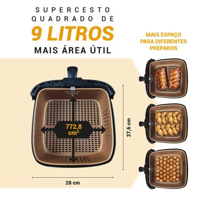 Air Fryer Philco 9L 2000W Cesto Quadrado Gold PAF90B 220V