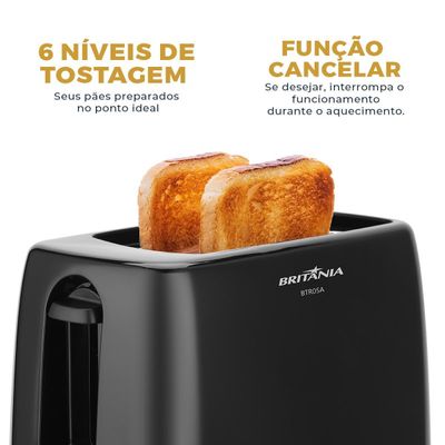 Torradeira Britânia 6 Níveis de Tostagem 700W BTR05A 220V