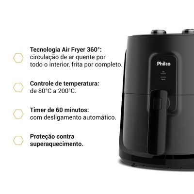 Air Fryer Philco 5,5L Cesto Quadrado 1500W PAF55A 220V