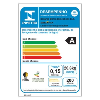 Tanquinho de Lavar Roupa 20,6KG Britânia Semiautomático BLR04 220V