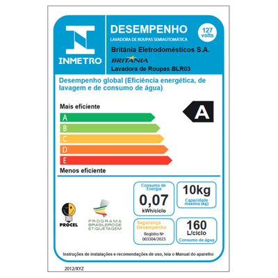 Tanquinho de Lavar Roupa 10Kg Britânia Semiautomático BLR03 220V