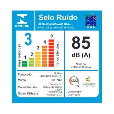 Secador de Cabelos Britânia BSC2050 Motor Profissional 2000W 220V