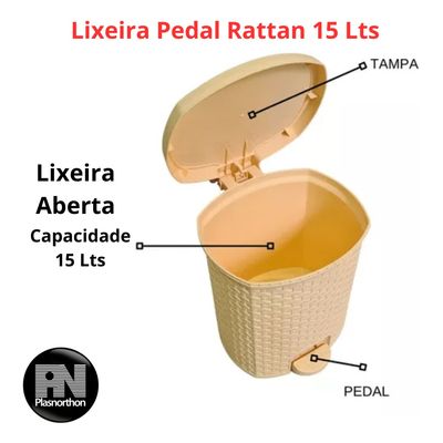 Lixeira Pedal Rattan 15 L Cozinha Banheiro Escritorio Café
