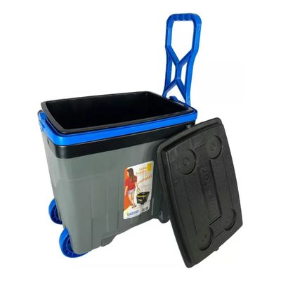 Caixa Térmica Cooler 34 Lt Com Rodinhas Pesca Camping Praia Cor Cinza