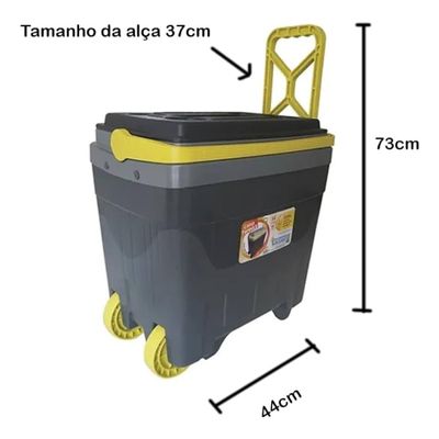 Caixa Térmica Cooler 34 Lt Com Rodinhas Pesca Camping Praia Cor Cinza