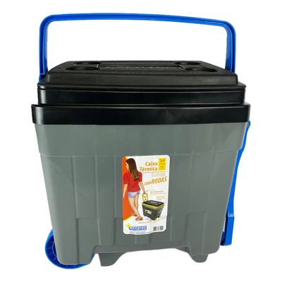 Caixa Térmica Cooler 34 Lt Com Rodinhas Pesca Camping Praia Cor Cinza
