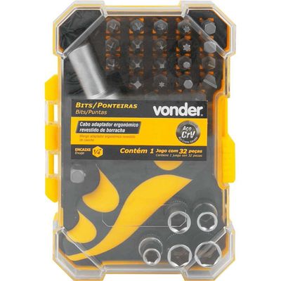 Jogo de bits/ponteiras com 32 peças encaixe sextavado de 1/4" VONDER
