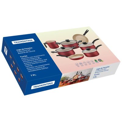 Jogo Panelas Tramontina Turim Antiaderente Vermelho 07 Pçs