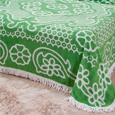 Colcha Casal Chenille Canelada Bruna Verde Branco Jolitex