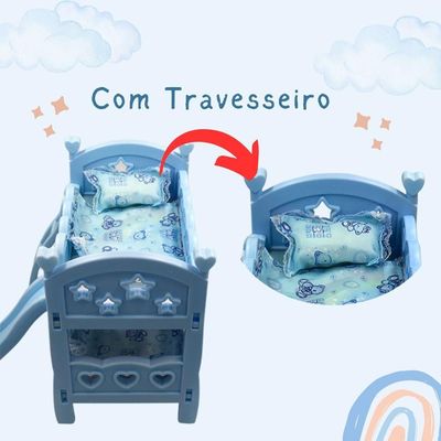Mini Berço De Brinquedo Infantil Com Escorregador Azul