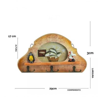 Porta Chave De Parede De Madeira Para Cozinha Com 6 Ganchos