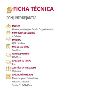 Mesa De Jantar Copper 120cm Tampo Mdf Laminado 4 Cadeiras Tork/naturale/naturale