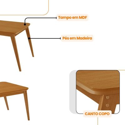 Mesa De Jantar Copper 120cm Tampo Mdf Laminado 4 Cadeiras Tork/naturale/naturale