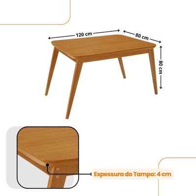 Mesa De Jantar Copper 120cm Tampo Mdf Laminado 4 Cadeiras Tork/naturale/naturale