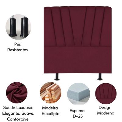 Cabeceira Estofada Cama Box Solteiro 90 Cm Louise Suede Bordô