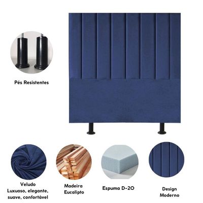 Cabeceira Estofada Cama Box Solteiro 90 Cm Laura Veludo Azul Marinho