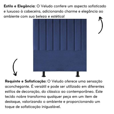 Cabeceira Estofada Cama Box Solteiro 90 Cm Laura Veludo Azul Marinho