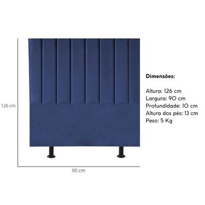Cabeceira Estofada Cama Box Solteiro 90 Cm Laura Veludo Azul Marinho