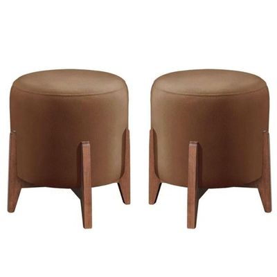 Kit 2 Puff Decorativo Para Sala Redondo Luxo Atenas Veludo Capuccino