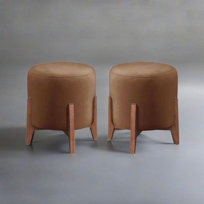 Kit 2 Puff Decorativo Para Sala Redondo Luxo Atenas Veludo Capuccino