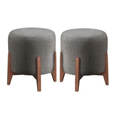 Kit 2 Puff Decorativo Para Sala Redondo Luxo Dallas Suede Cinza