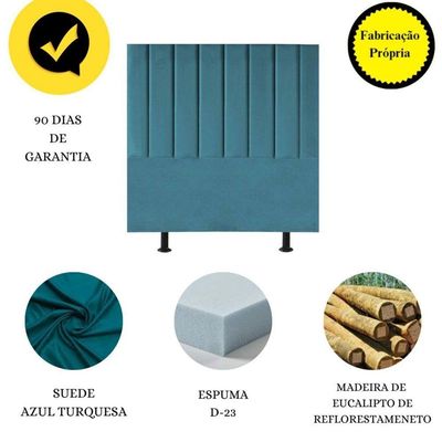 Cabeceira Estofada Cama Box Solteiro 90 Cm Alice Suede Azul Turquesa