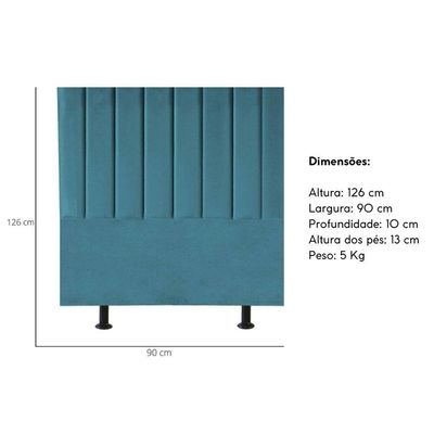 Cabeceira Estofada Cama Box Solteiro 90 Cm Alice Suede Azul Turquesa