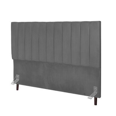 Cabeceira Estofada Cama Casal 140 Cm Luna Corino E Frame Cinza