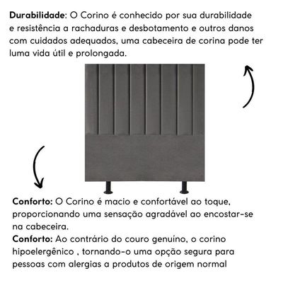 Cabeceira Estofada Cama Casal 140 Cm Luna Corino E Frame Cinza