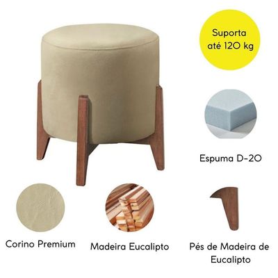 Kit 2 Puff Decorativo Para Sala Redondo Luxo Atenas Corino Bege