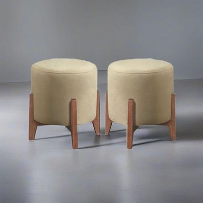 Kit 2 Puff Decorativo Para Sala Redondo Luxo Atenas Corino Bege